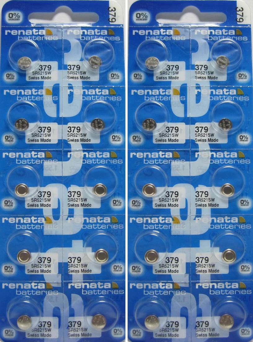 20 Renata Button Cell SR521SW Silver Oxide 1.55V Batteries