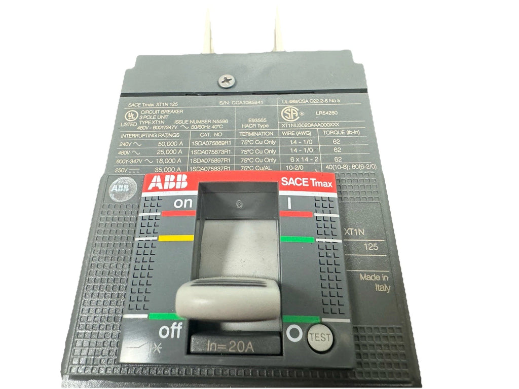 ABB SACE Tmax XT1N 125 240v 480v Industrial 3 Pole Circuit Breaker 20 Amp