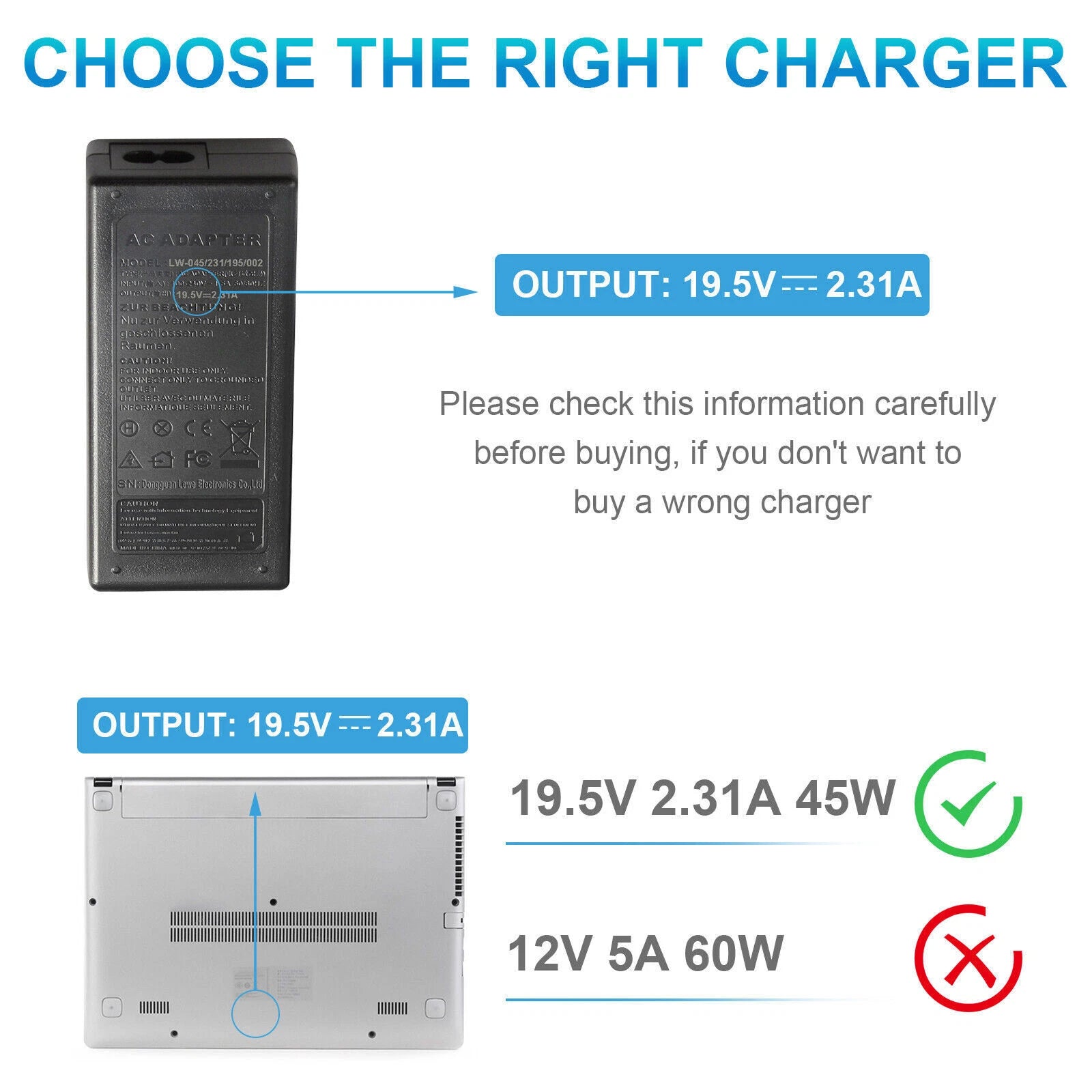 19.5V 2.31A 45W For HP HQ-TRE 71025 Charger Cord AC Adapter Power Supply Blue