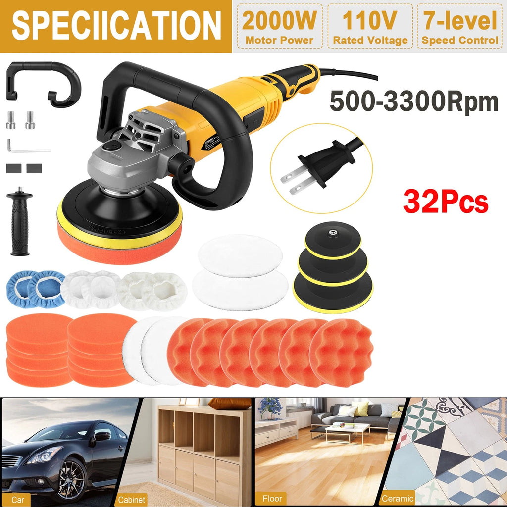 ??2000W Rotary Car Polisher Buffer Sander w/ 5" 6"7"Polishing Machine Waxer Pad