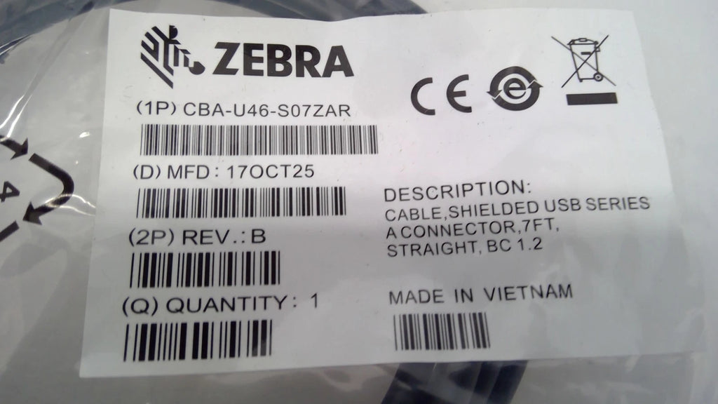 LOT OF 3 NEW Zebra Motorola DS3608 Cable CBA-U46-S07ZAR USB Series A Connector