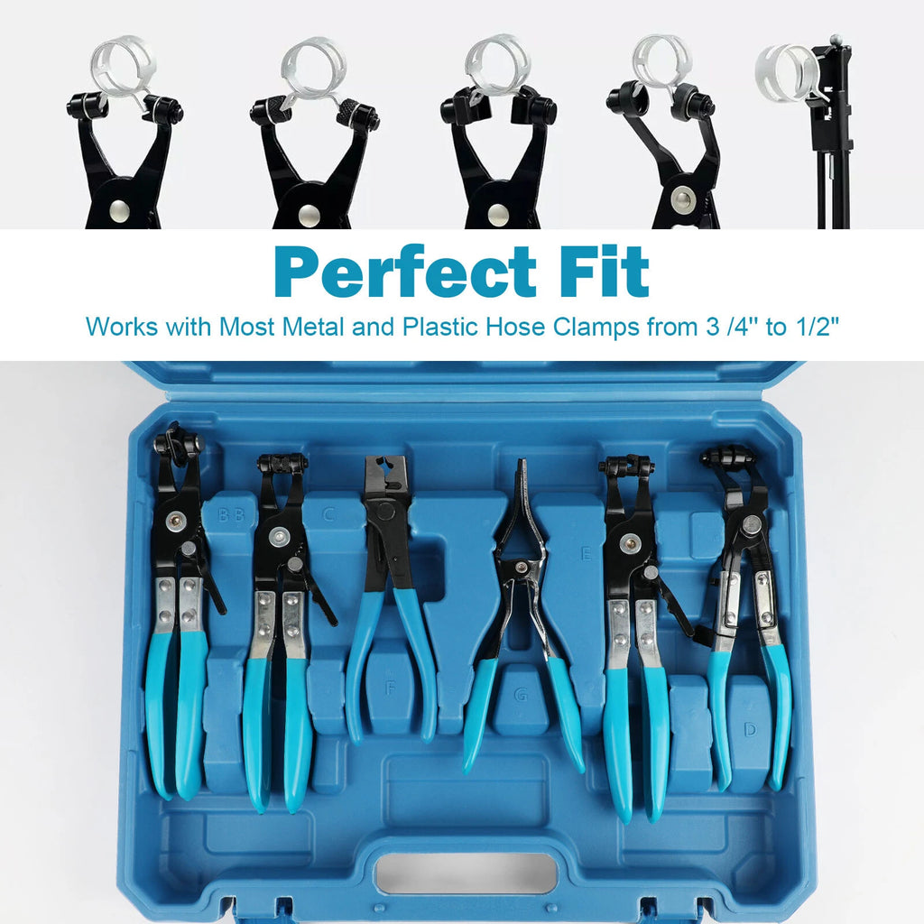 Flexible Automotive Hose Clamp Clip Plier Tool Set Swivel Jaw Flat Angled Band