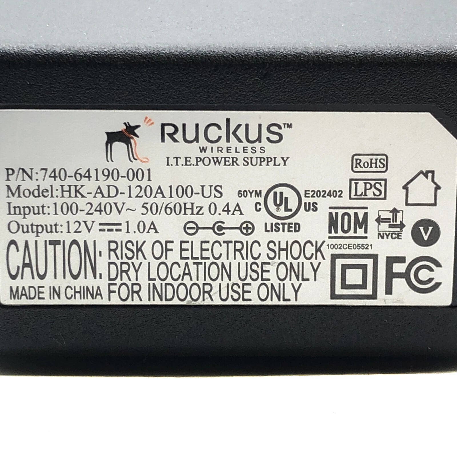 NEW Genuine Ruckus AC/DC Power Adapter 12V 1A HK-AD-120A100-US 740-64190-001