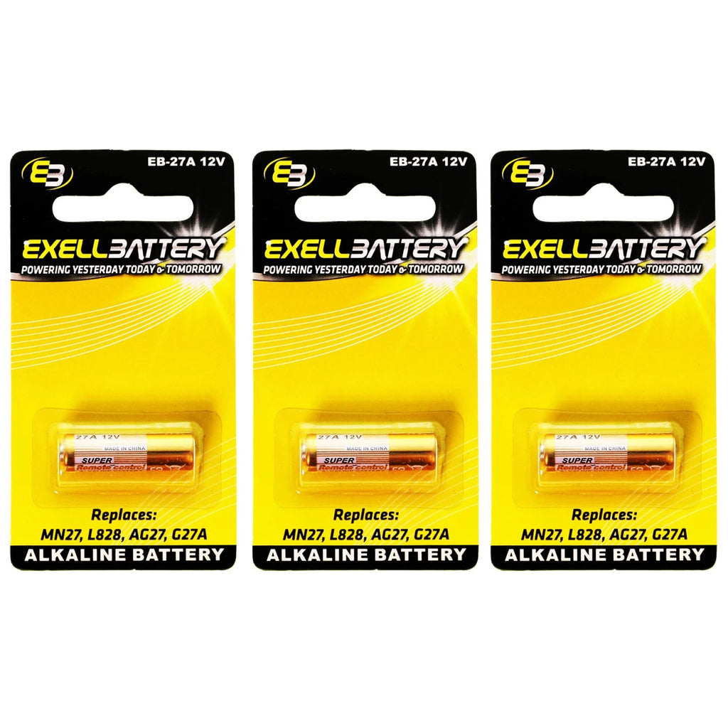3x Exell EB-27A Alkaline 12V Battery Compatible With EL-812 EL812 G27A GP27A