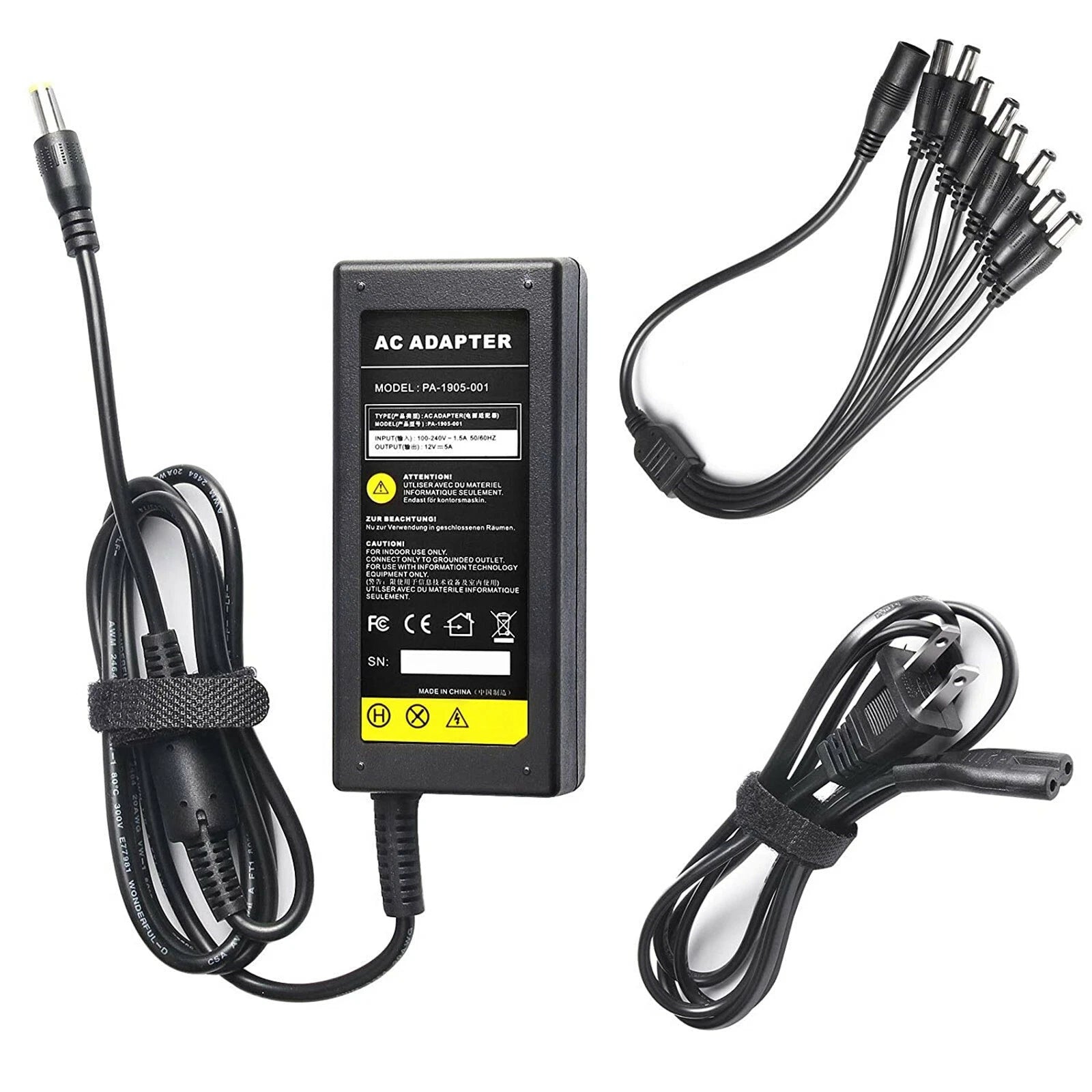 Security Camera Power Adapter with 8-Way Power Splitter, 12V 5A Power Charger