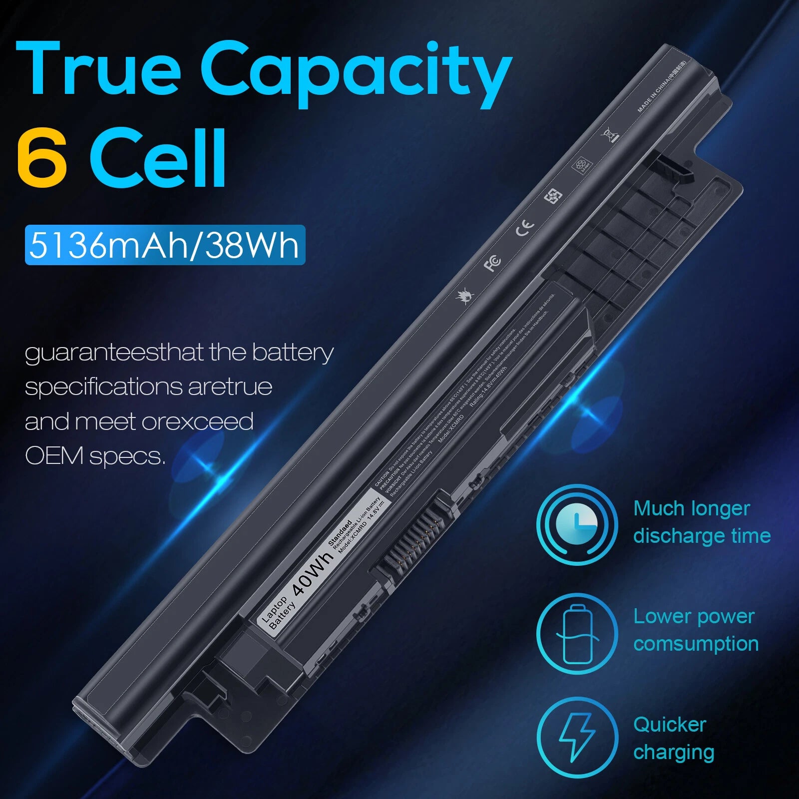 Battery for Dell Inspiron 15 15-3537 15-3542 15-3543 XCMRD MR90Y N121Y 14.8V 40W