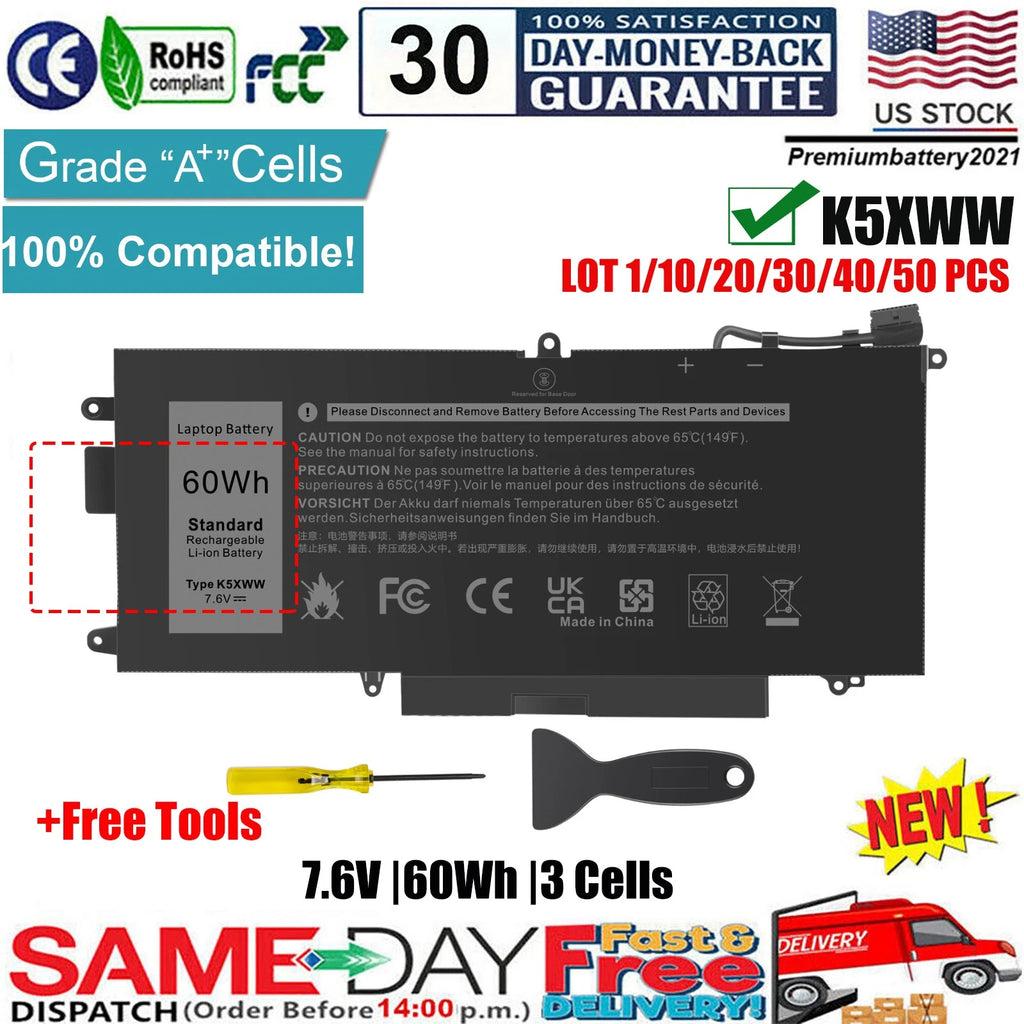 ?LOT 1-30 K5XWW Battery for Dell Latitude 5289 7389 7390 2-in-1 X49C1 71TG4 60Wh