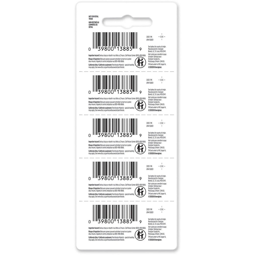 Lot of 100 FRESH Genuine Energizer CR2025 2025 3V Coin Button Battery