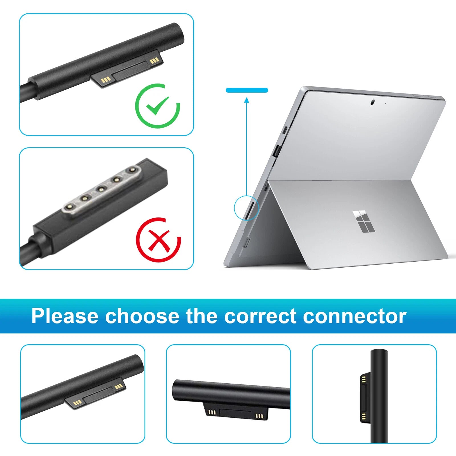 For Surface Pro 4 / 3 Power Adapter Charger 44W 15V 2.58A Model 1625 MS19 +Cord