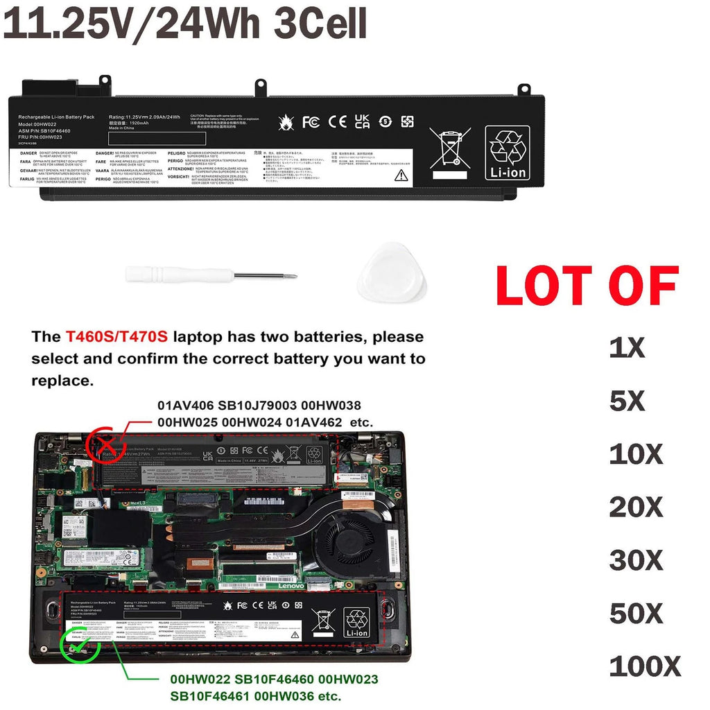 ?LOT Battery For Lenovo Thinkpad T460s T470s 00HW022 00HW023 00HW024 11.25V 24WH