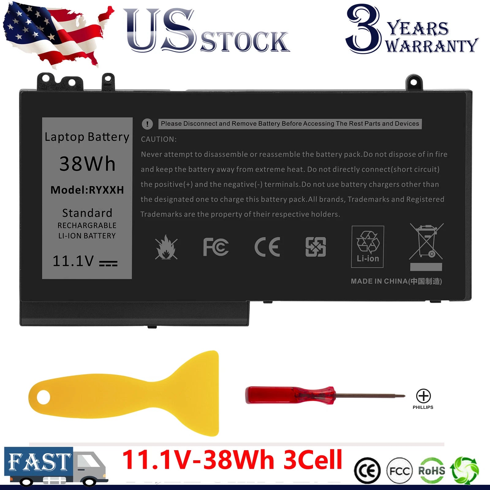 Type RYXXH Battery for DELL Latitude 3150 3160 12" E5250 Latitude E5450 14" USA