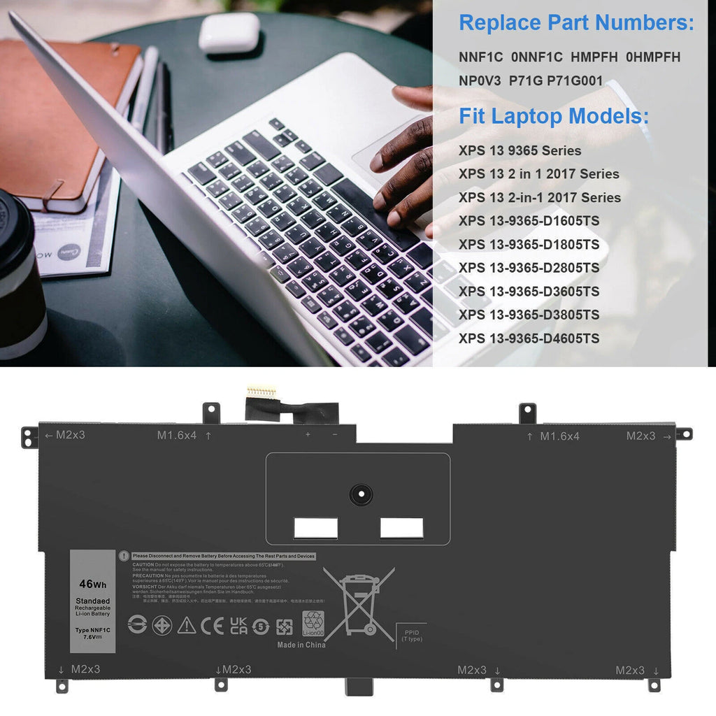 0NNF1C NNF1C Battery for Dell XPS 13 9365 2in1 2017 Series 13-9365-D1605TS 46Wh
