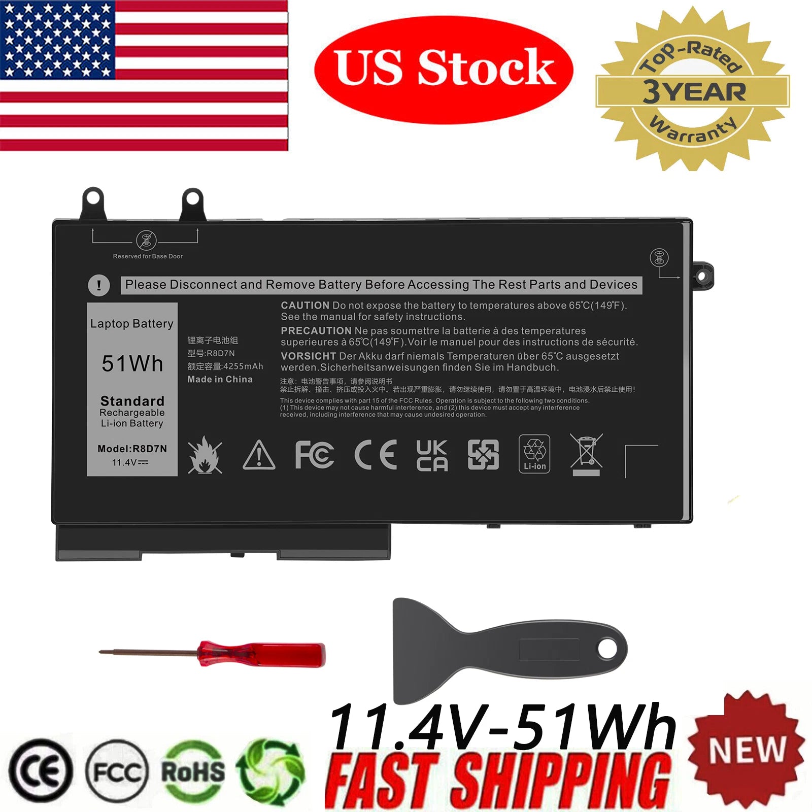 51Wh R8D7N Battery For Dell Precision 3540 3550 Latitude 5400 5500 5510 5410