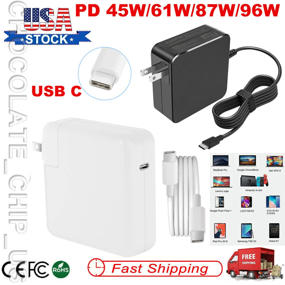 Laptop Charger Type C USB-C AC Adapter for MacBook Pro &Air/Lenovo/Dell/Asus
