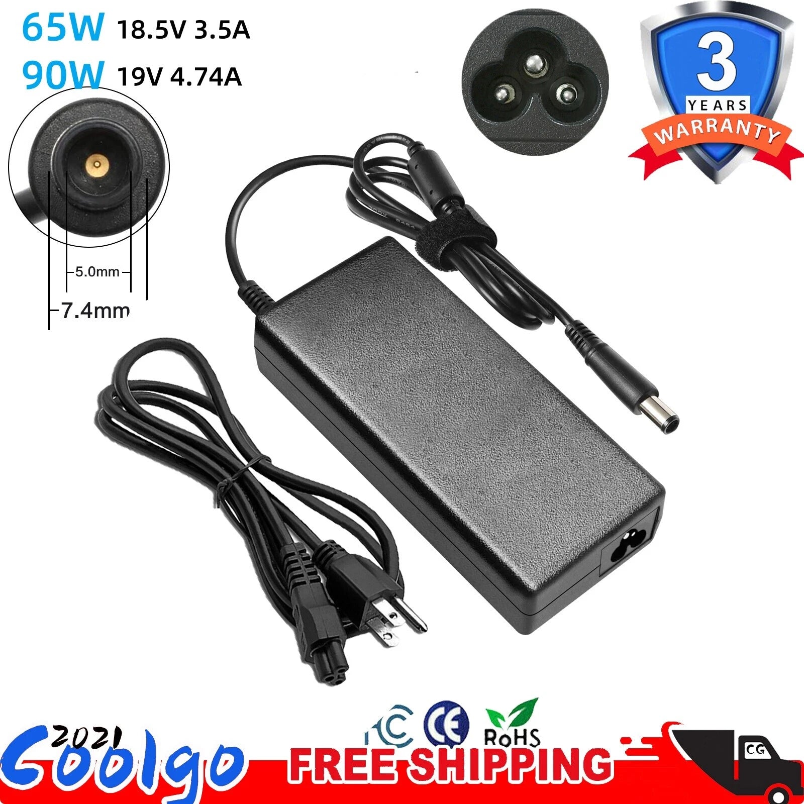 65W/90W Adapter Charger For HP Elitebook Pavilion DV4/DV5 ProBook 430 7.4*5.0mm