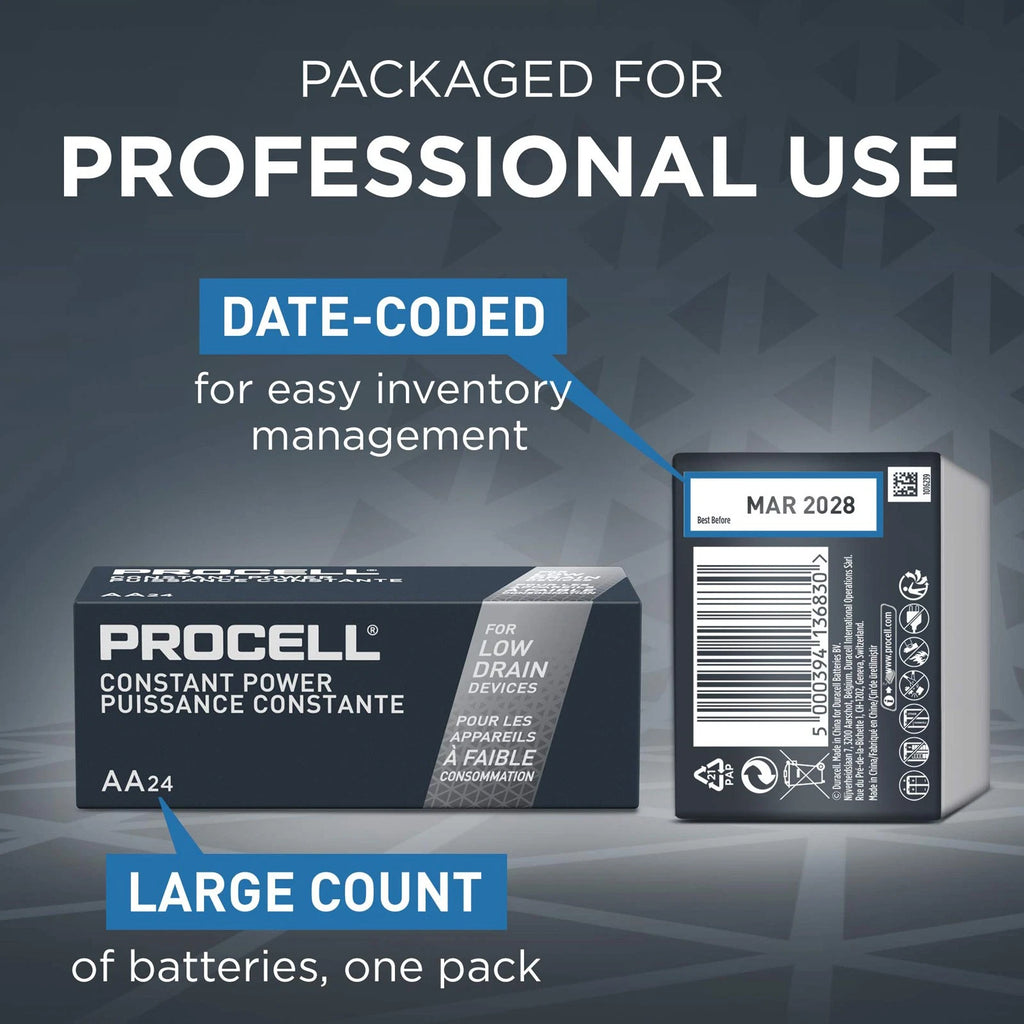 24pc Duracell PROCELL Constant Power PC1500 1.5V AA Everyday Alkaline Batteries
