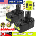 12Ah 6Ah 8Ah For RYOBI P108 18V High Capacity Battery 18Volt Lithium-Ion Rb18l60
