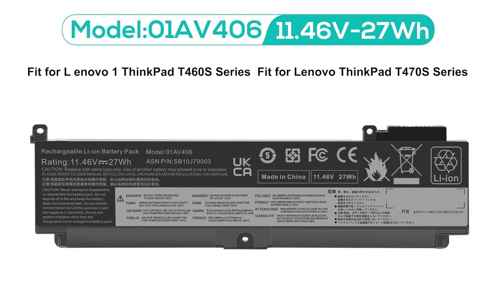 00HW024 00HW025 01AV405 01AV406 Battery for Lenovo ThinkPad T460s T470s 27Wh