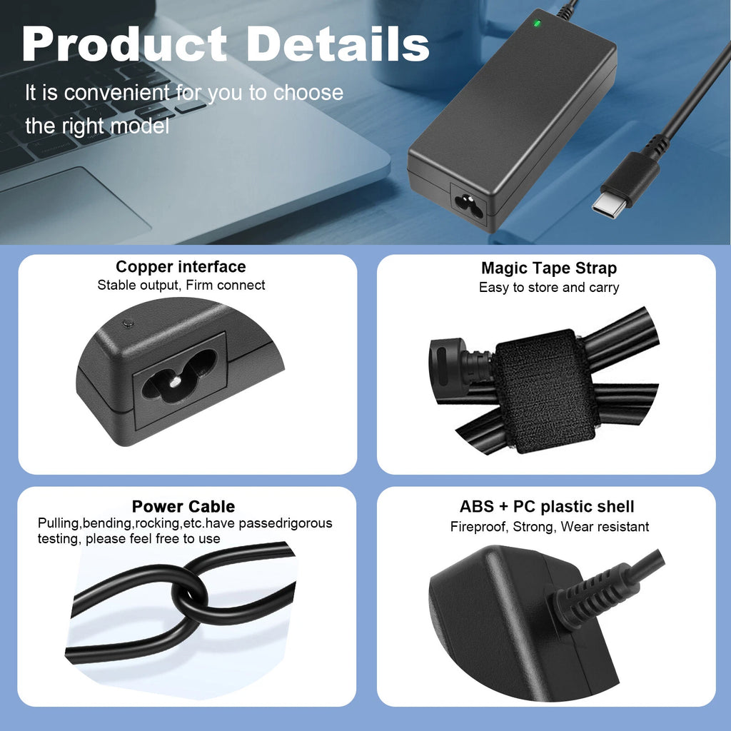 45W USB C/Type C Laptop Charger Power Adapter for HP Dell Acer Lenovo Chromebook