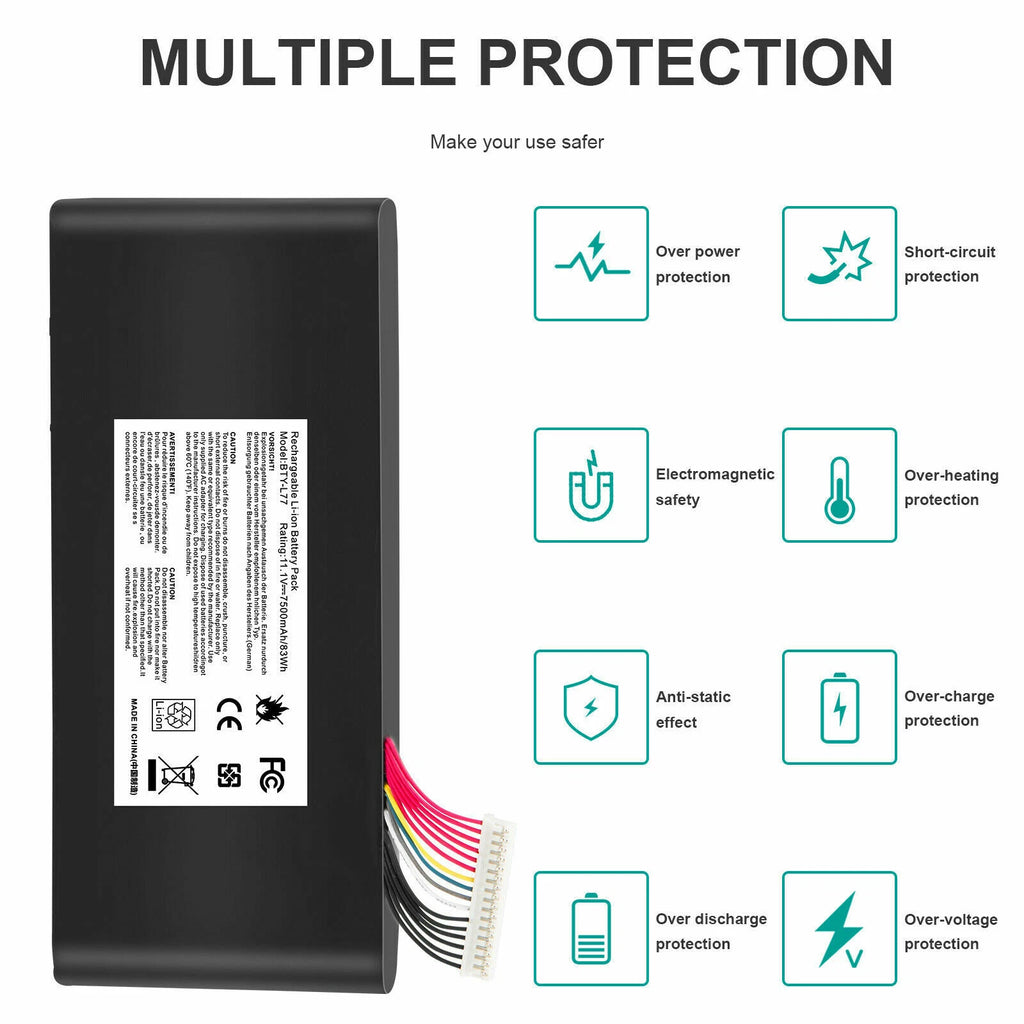 BTY-L77 New Battery for MSI GT72 2QD 2QE GT72S 6QE GT72VR WT72 MS-1782 MS-1785