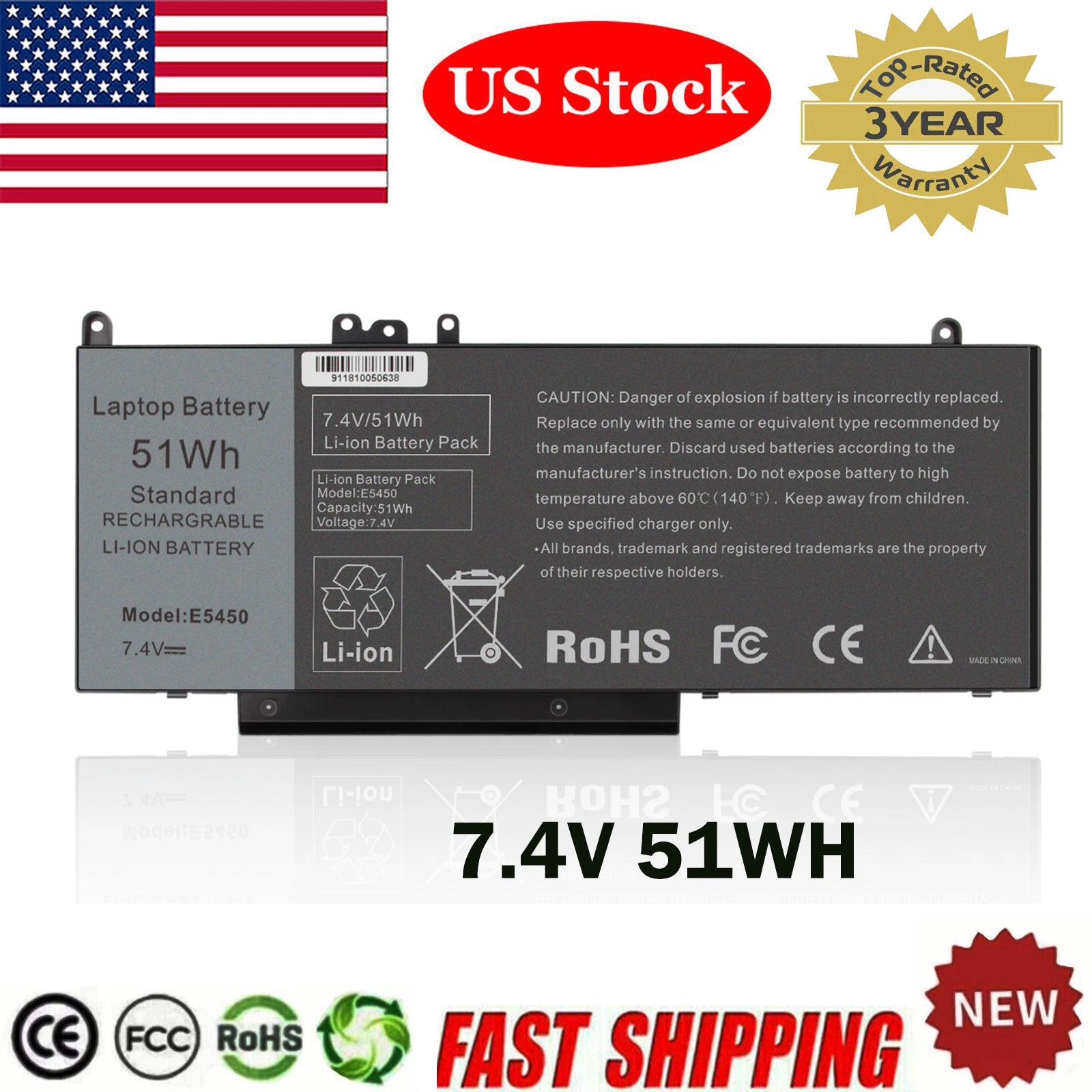 Lot 20 Battery for Dell Latitude E5450 E5550 15.6" WYJC2 8V5GX G5M10 7.4V 51Wh