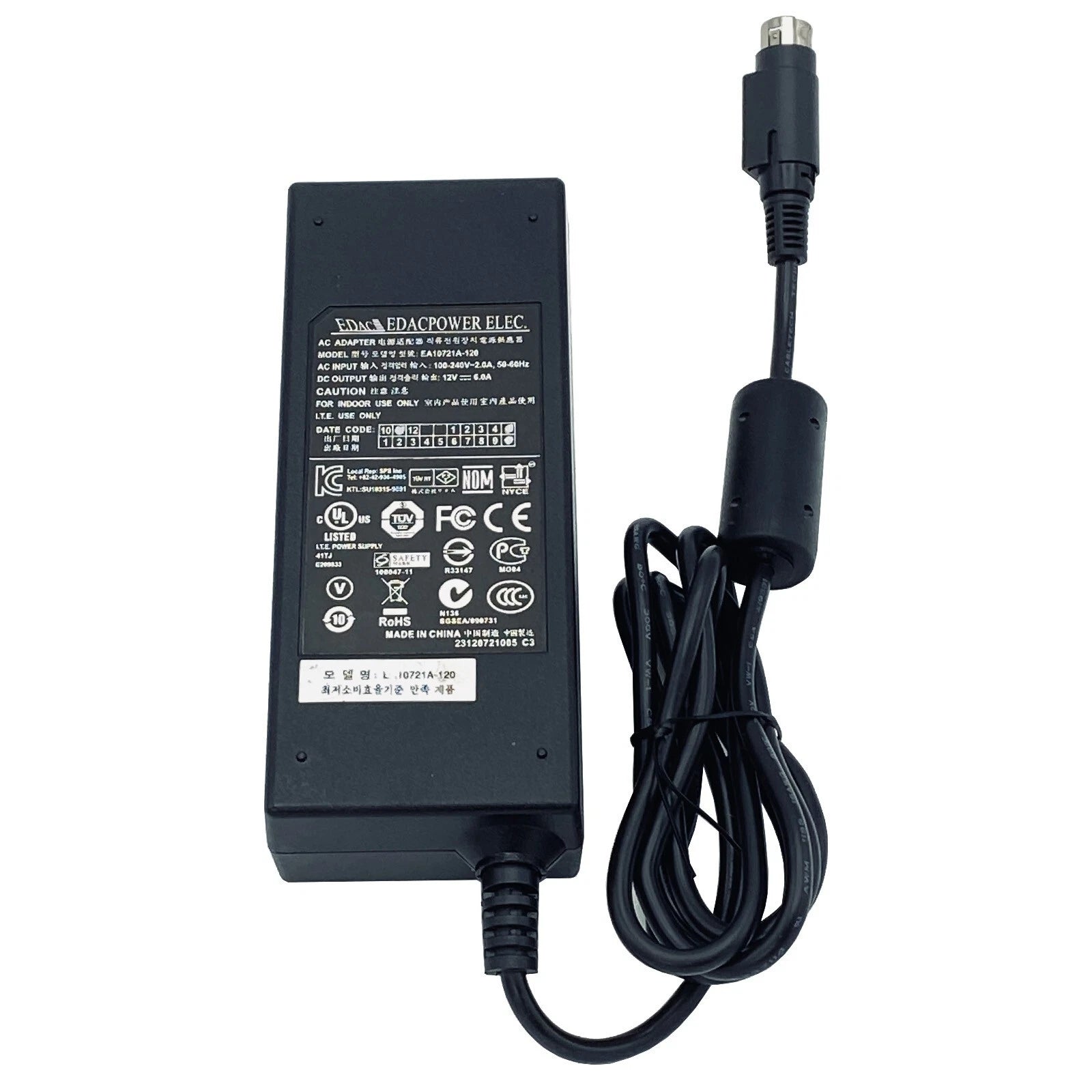 NEW Genuine Edac 12V AC Adapter EA10721A-120 Power Supply 65W Charger 4-Pin