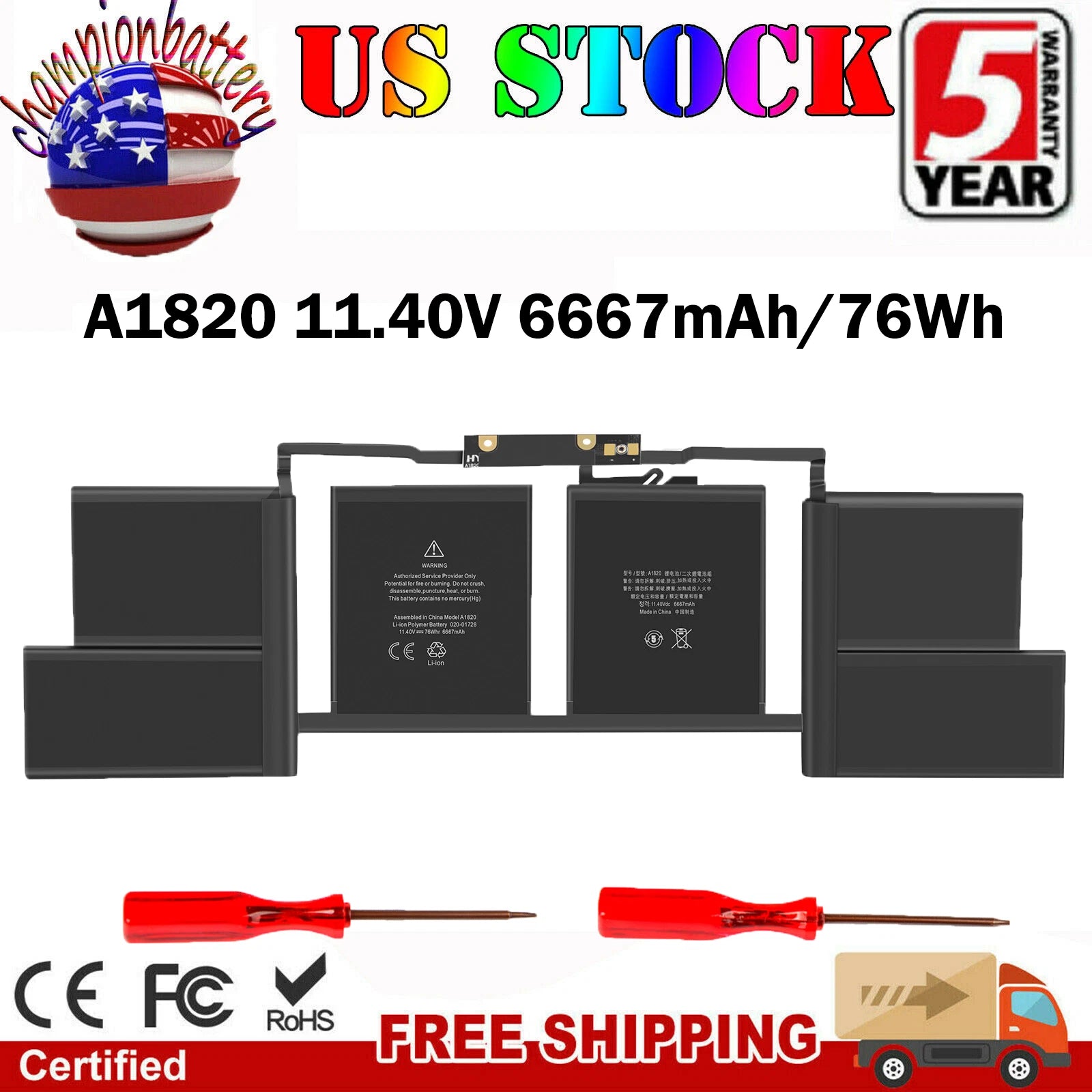 A1820 Battery for Apple Macbook Pro 15" A1707 Late 2016 Mid 2017 6667mAh +Tools