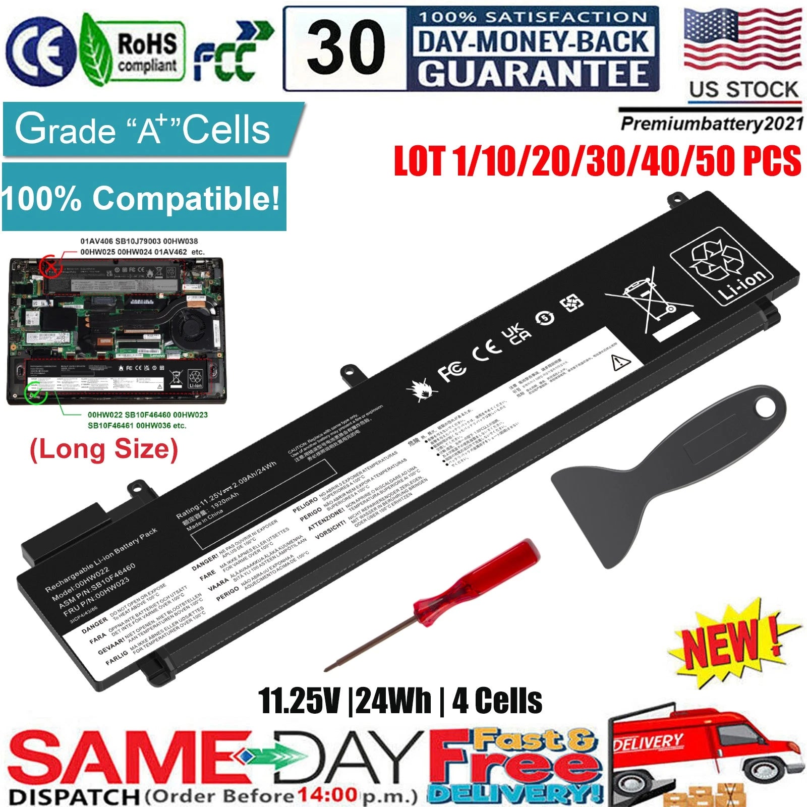 ?LOT 24Wh Battery 00HW022 For Lenovo ThinkPad T460s T470s SB10F46460 00HW023 NEW