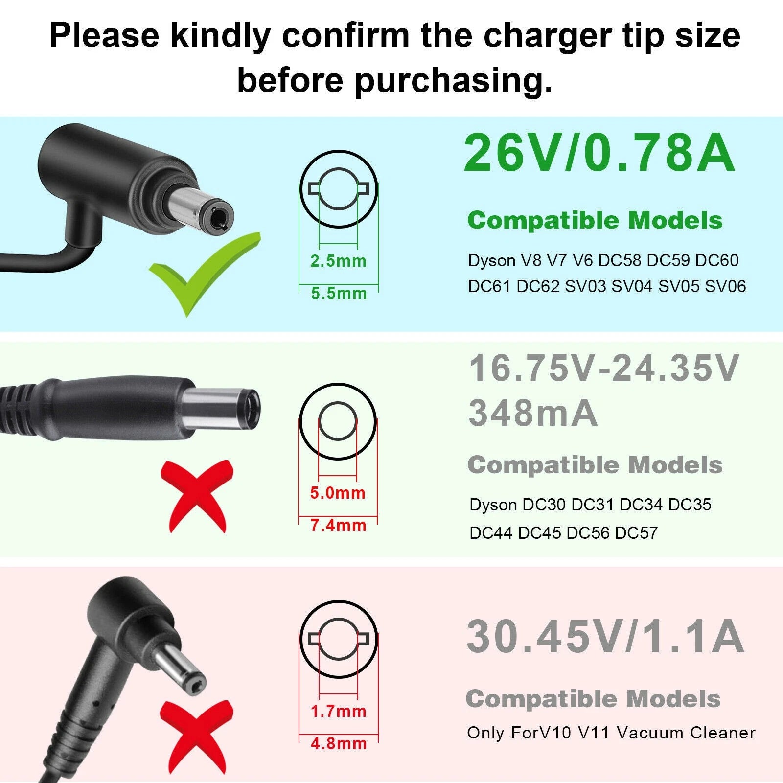 26V 0.78A Charger For Dyson 64506-07 Adapter Power Cord V6 V7 V8 DC58/DC59/DC61