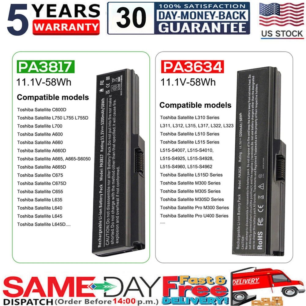 PA3817U-1BRS PA3819U Battery for Toshiba Satellite C650D C655D A665D PA3634U-1BR