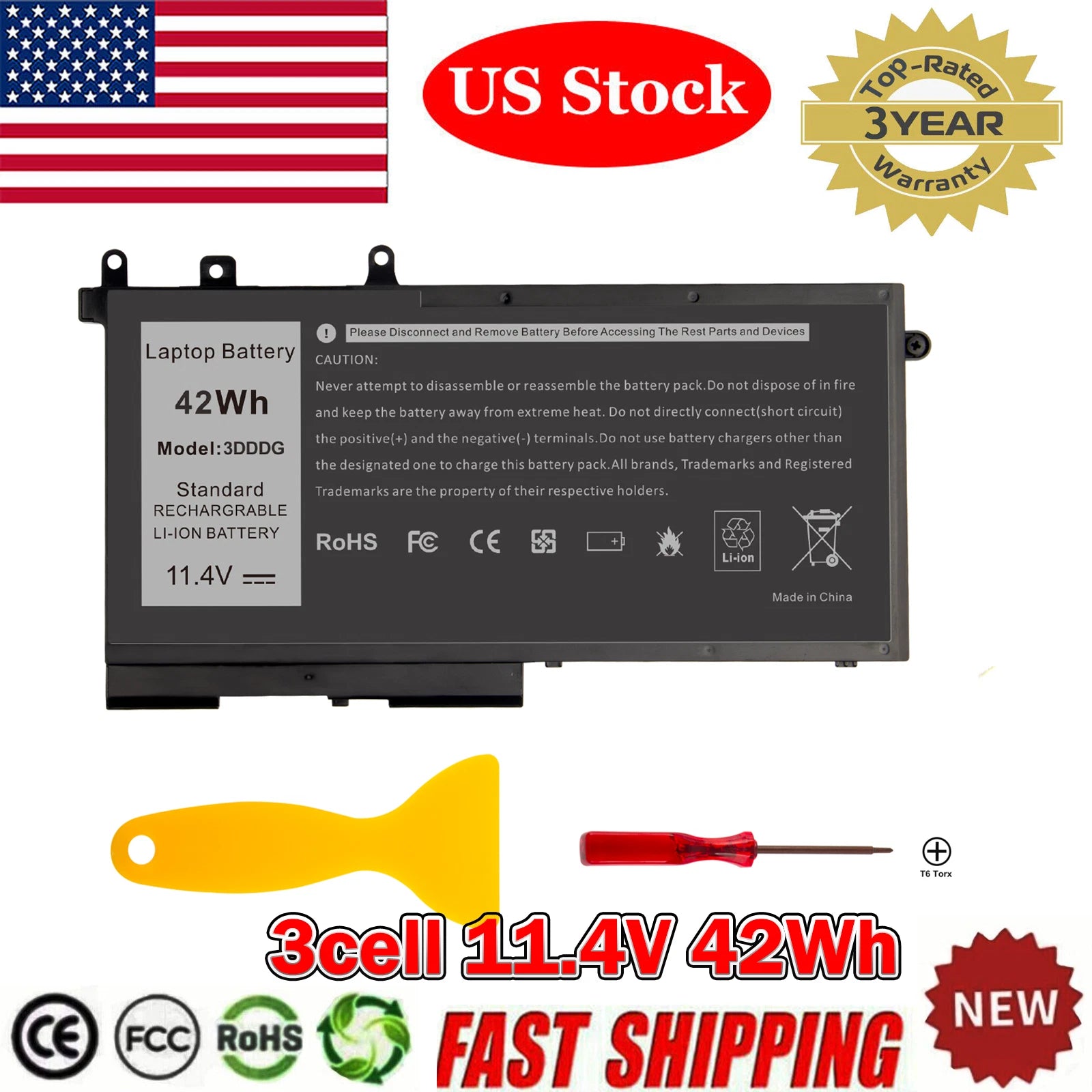 Battery 3DDDG For Dell Latitude E5480 E5490 E5580 E5590 Precision M3520 M3530 US