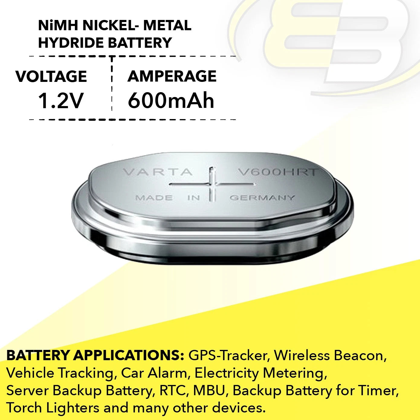 VARTA V600HRT 1.2V 600mAh NiMH Battery Compatible With 5183454AA, 55750201501