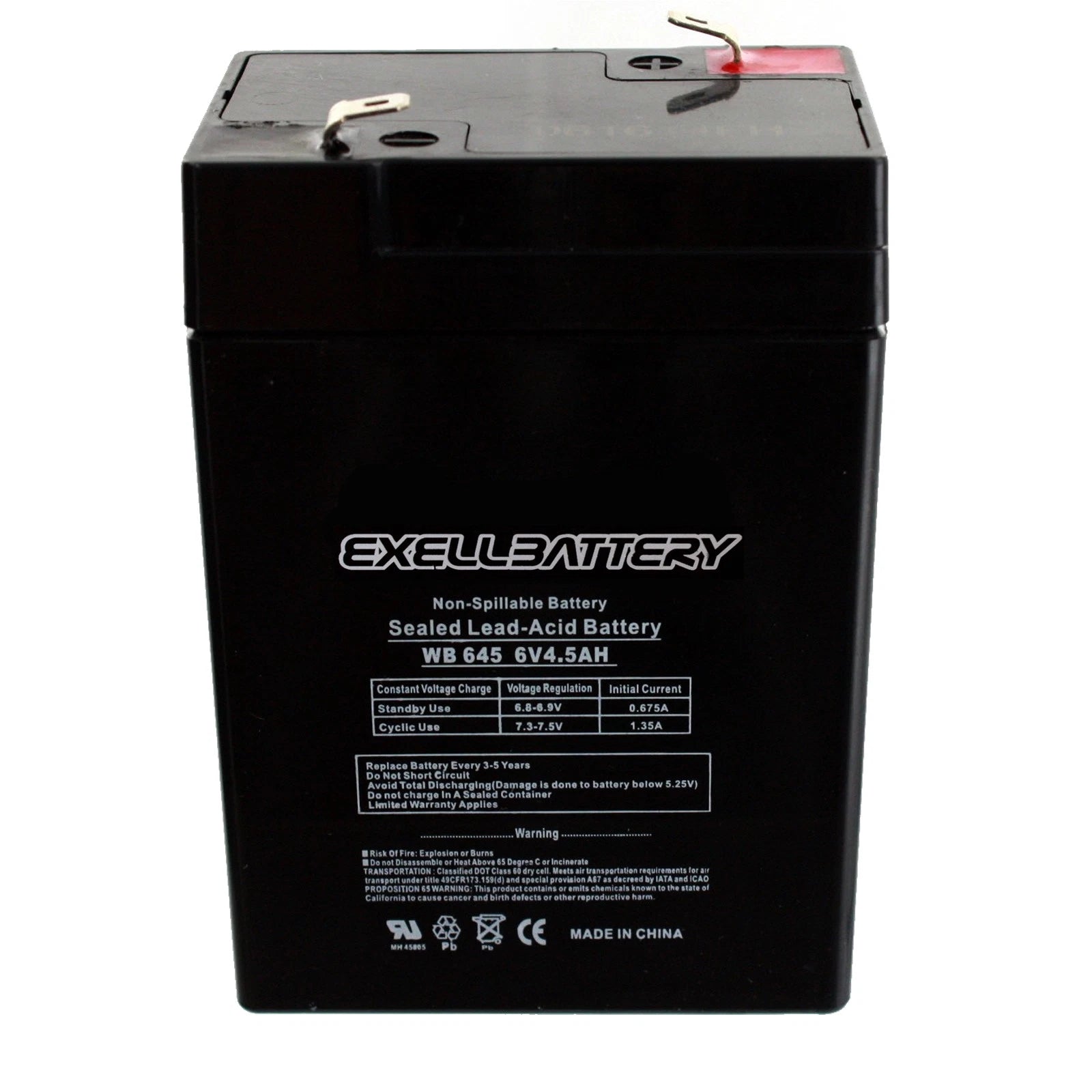 Exell 6V 4.5Ah SLA Battery Rechargeable AGM replaces UB645, D5733