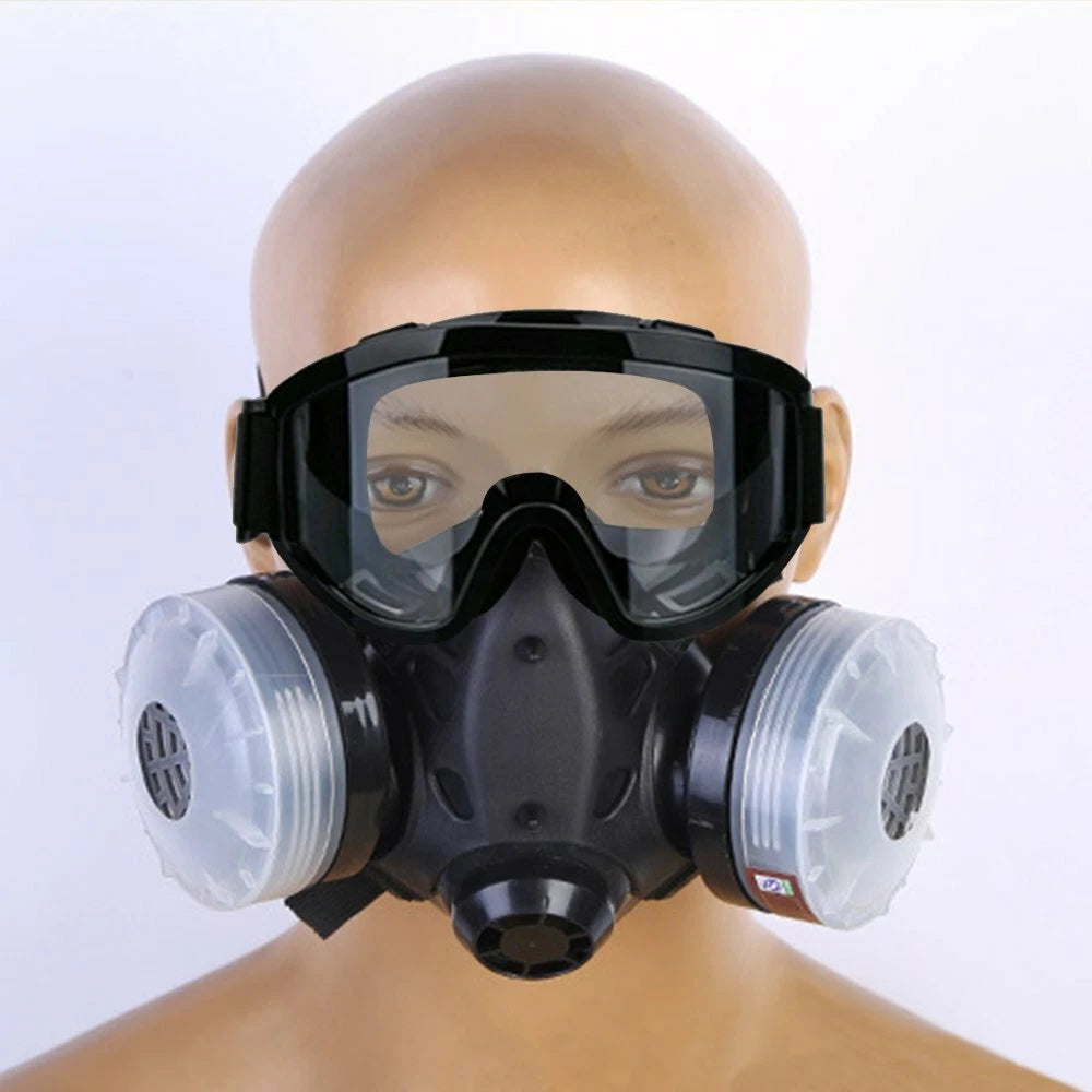 Half Face Gas Mask Painting Spraying Respirator Work Facepiece with Goggles