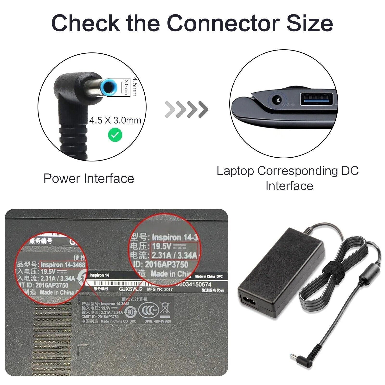 45W 19.5V 2.31A Power Adapter for HP Laptop Charger Pavilion x360 15-f272wm