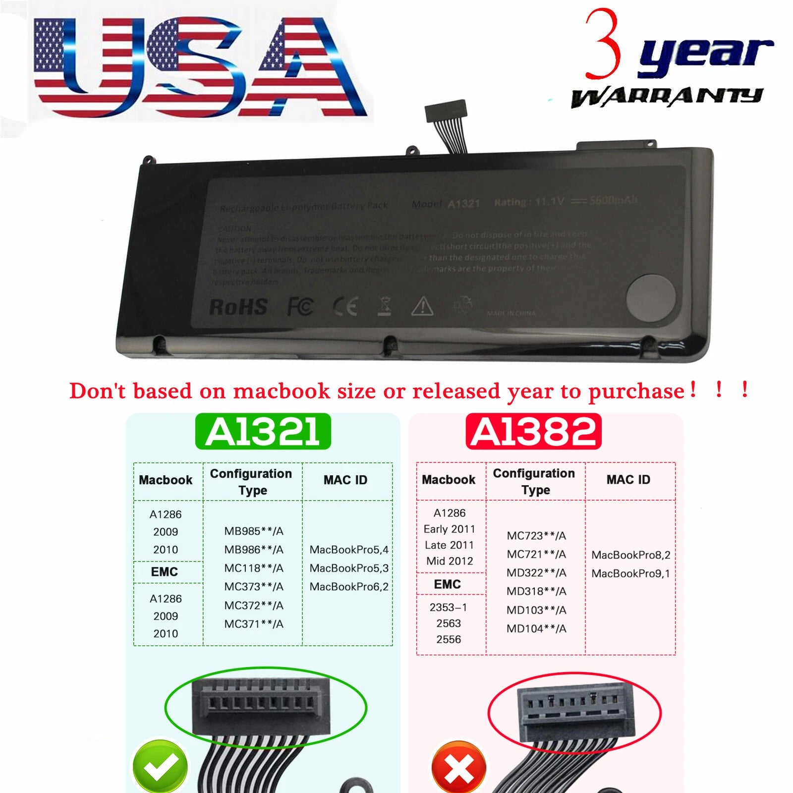 Battery For Apple MacBook Pro 15" A1286 661-5211 Mid 2009 Early/Late 2010 A1321