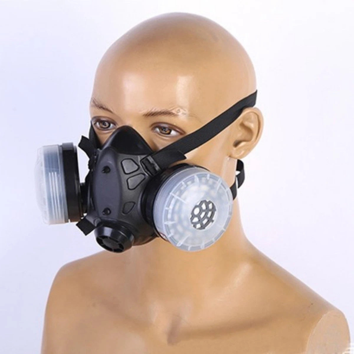 2Pcs Half Face Gas Respirator Mask with Safety Goggles Dual Filter Cartridges