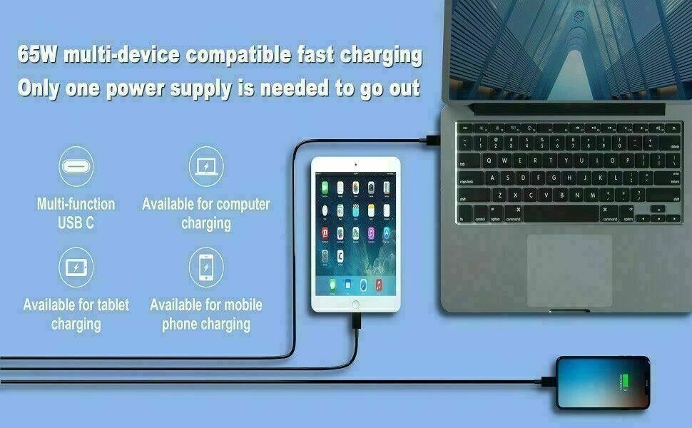 65W USB-C TYPE C AC Adapter Charger For Lenovo HP Acer Asus Laptop Power Supply