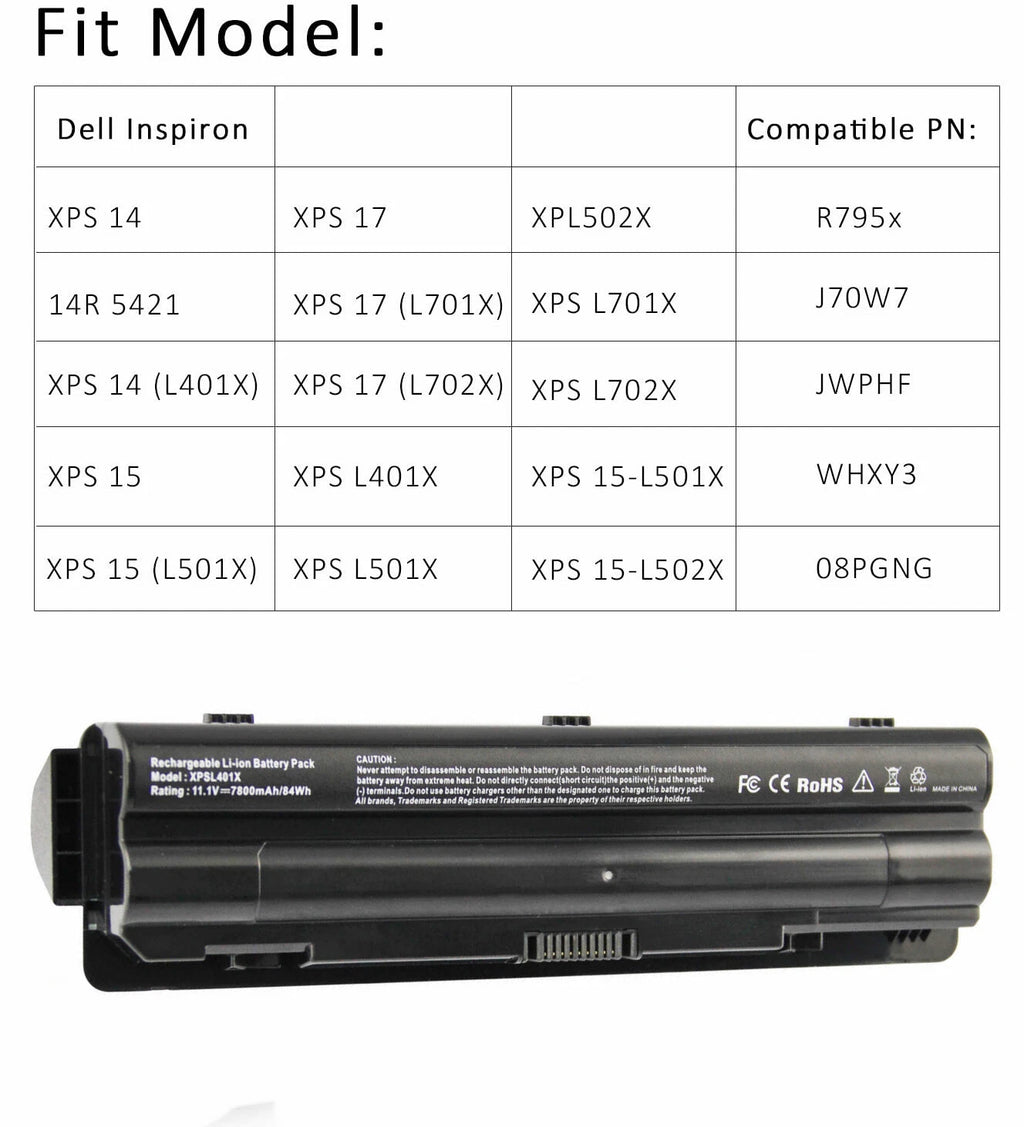 R795x XPS L702x L502x L501x Battery For Dell XPS 17 15 14 L701x L401X 7800mAh