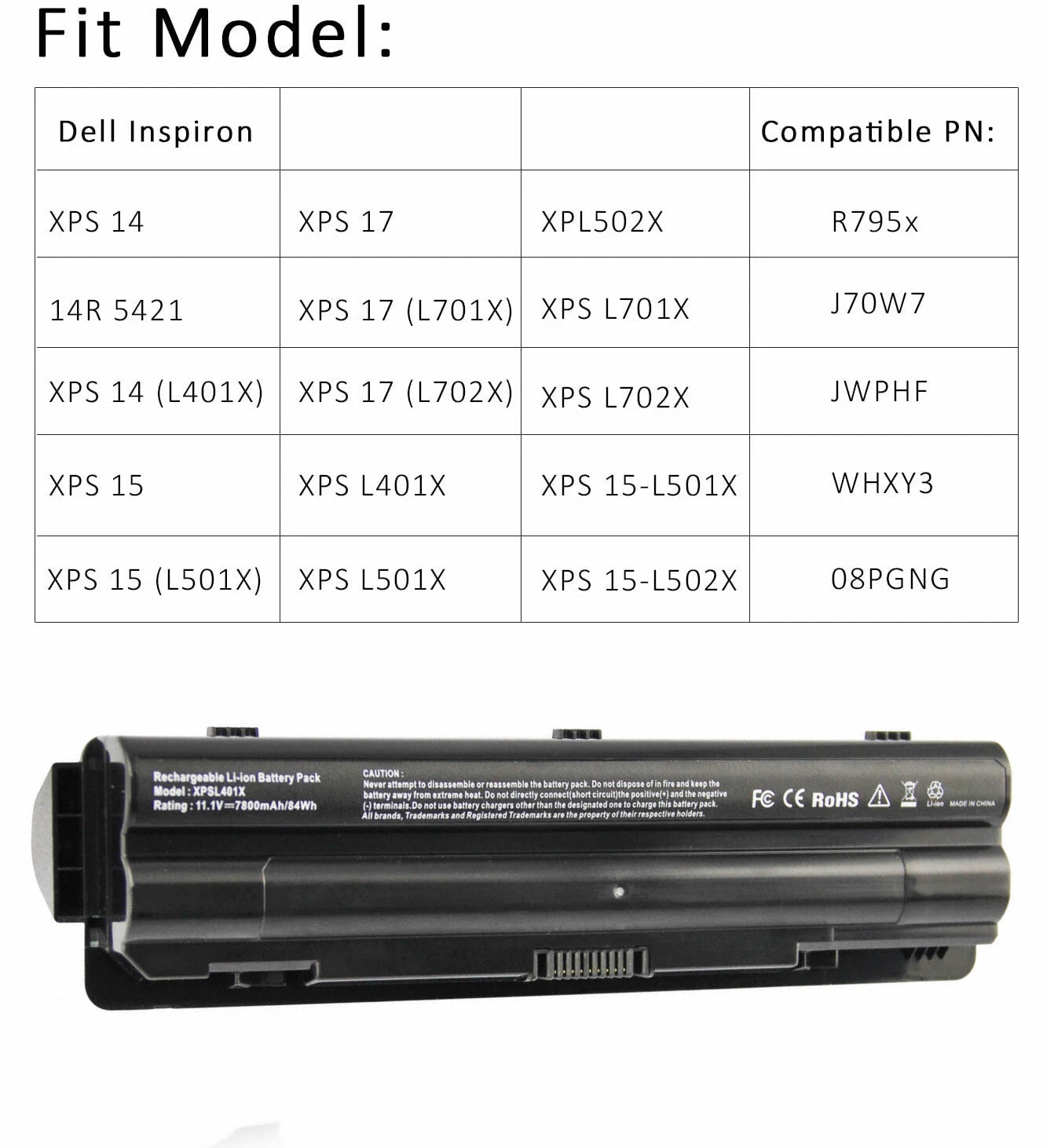 R795x XPS L702x L502x L501x Battery For Dell XPS 17 15 14 L701x L401X 7800mAh