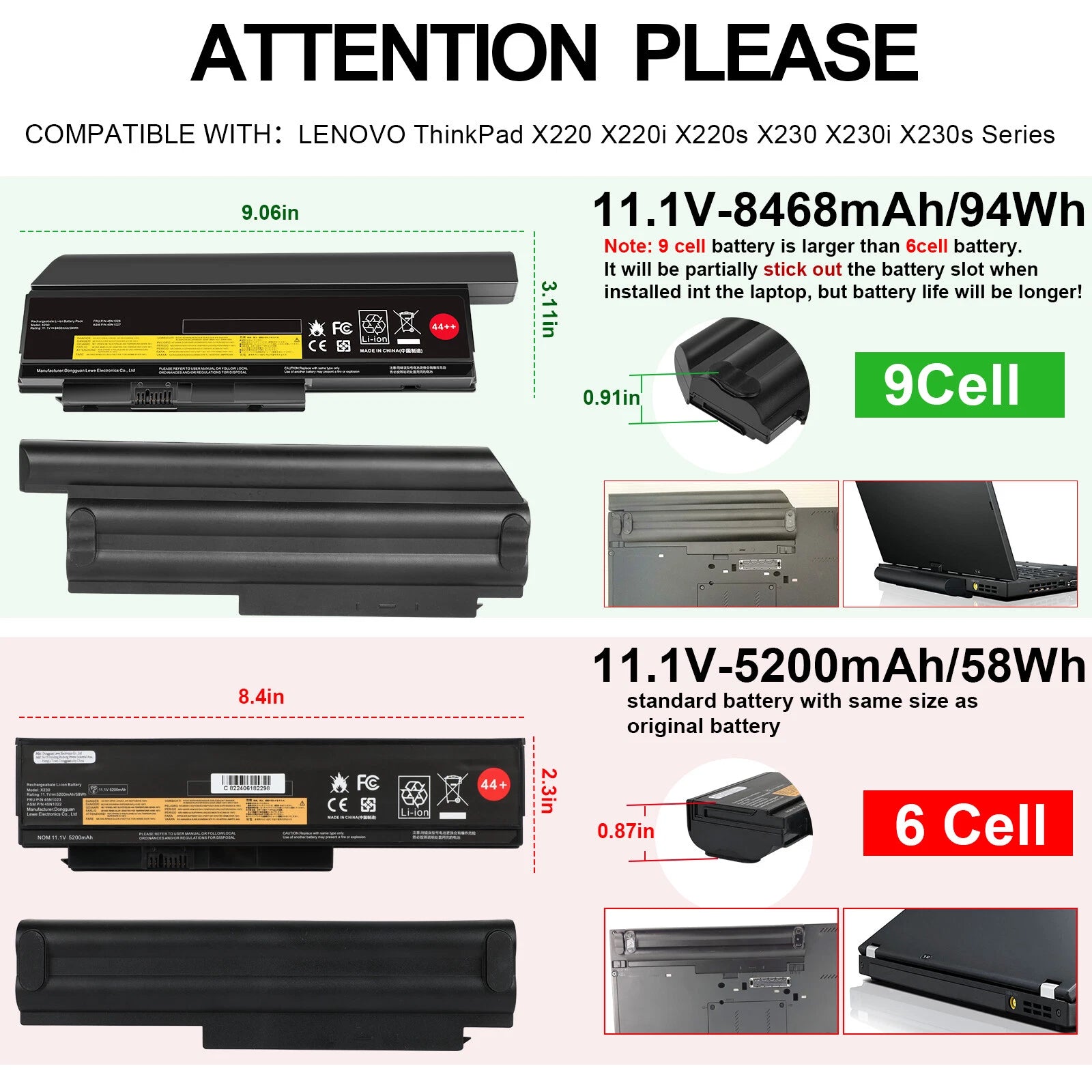 44++ Battery For Lenovo ThinkPad X220 X220i X220s X230 X230i 0A36307 45N1019