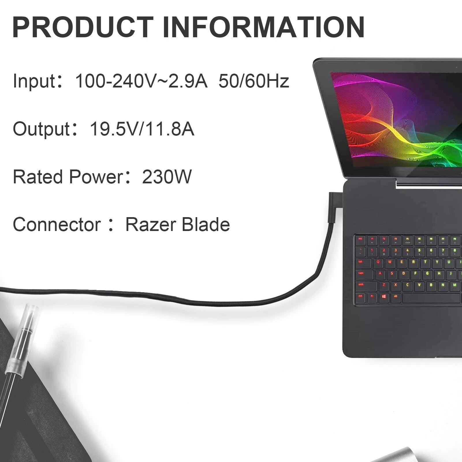 230W Power AC Adapter Charger For Razer Blade Pro 17 4k 15 Base Advanced Series