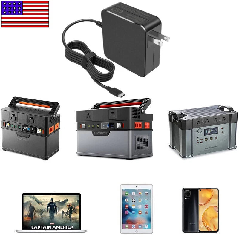 65W USB-C PD Charger Type C Adapter Power for Smart Phone Powerstation Laptop