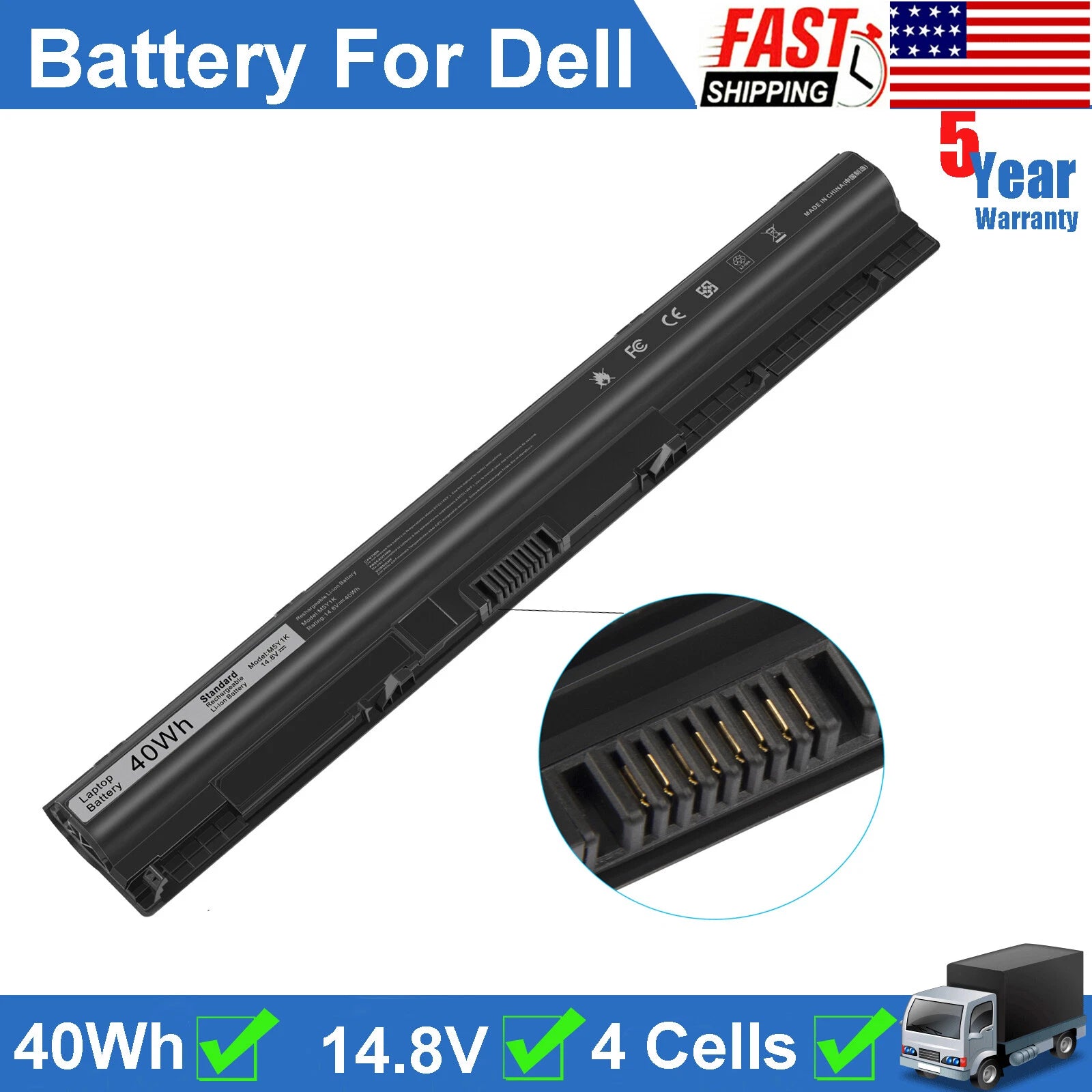 M5Y1K Battery For Dell Inspiron 3451 5451 5551 5555 5558 5559 Laptop 40Wh 14.8V