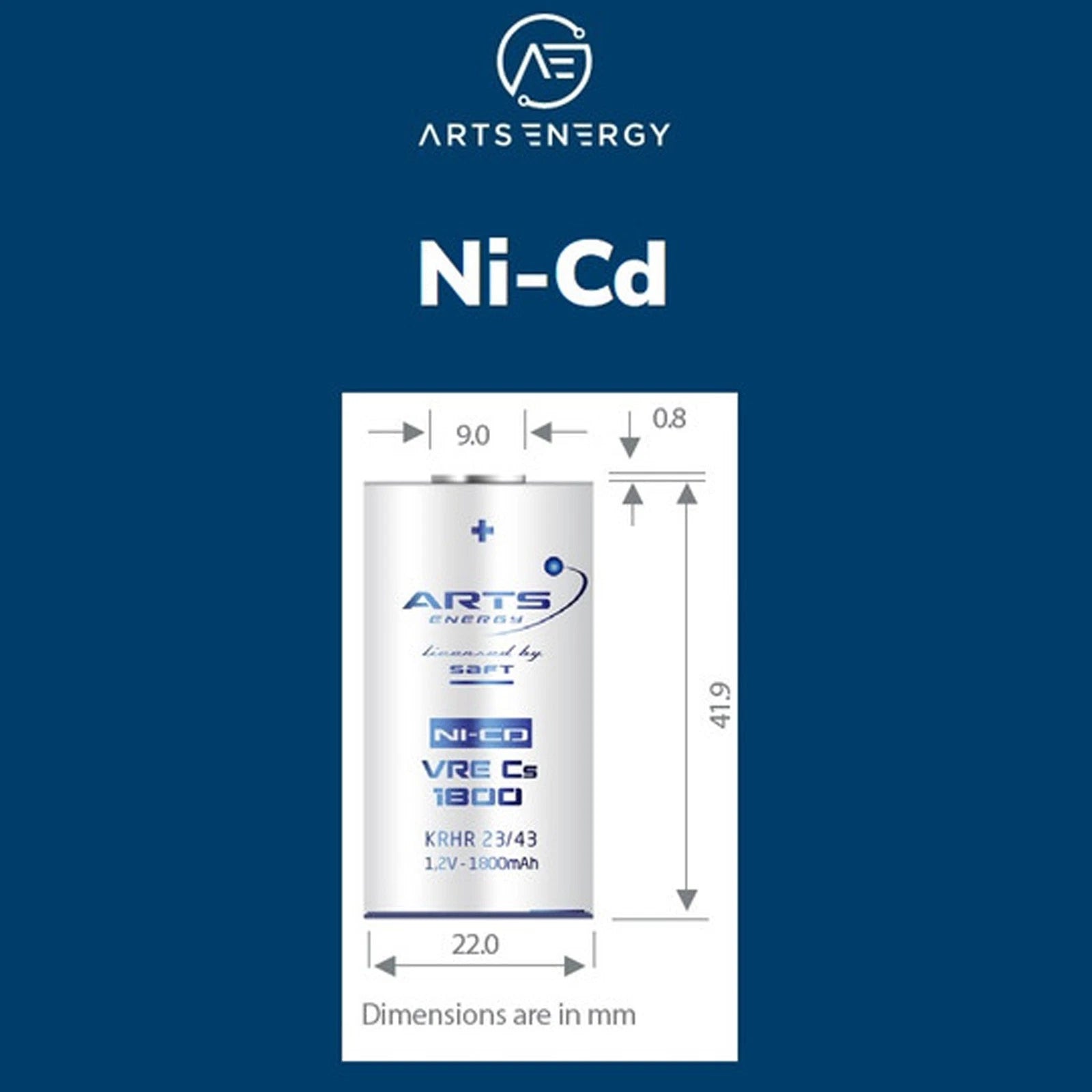 Arts Energy VRE Cs 1800 1.2V 1800mAh NICD Battery - 791130AE / 417240-101