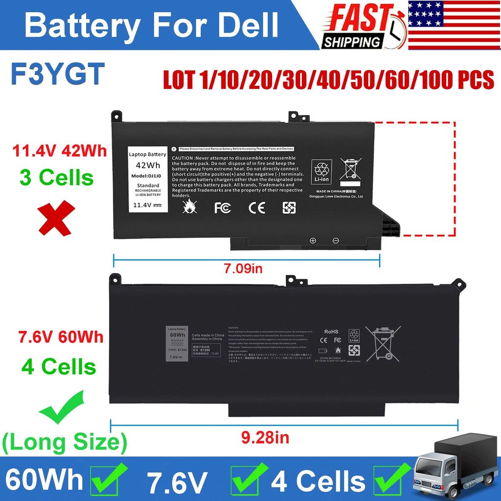 ?LOT F3YGT DM3WC Battery For Dell Latitude 7280 7290 7380 7390 7480 7490 E7480