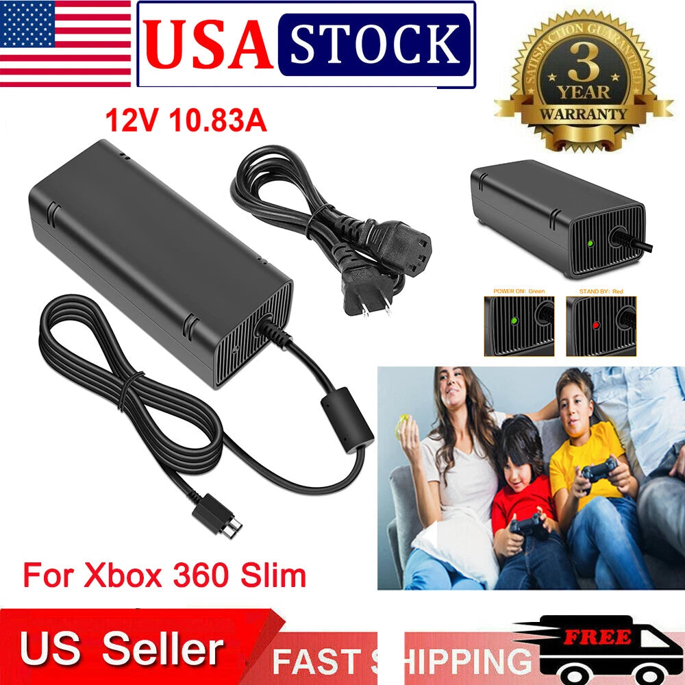 Fast Charger 12V 10.83A AC Adapter Power Supply Cord for Microsoft Xbox 360 Slim