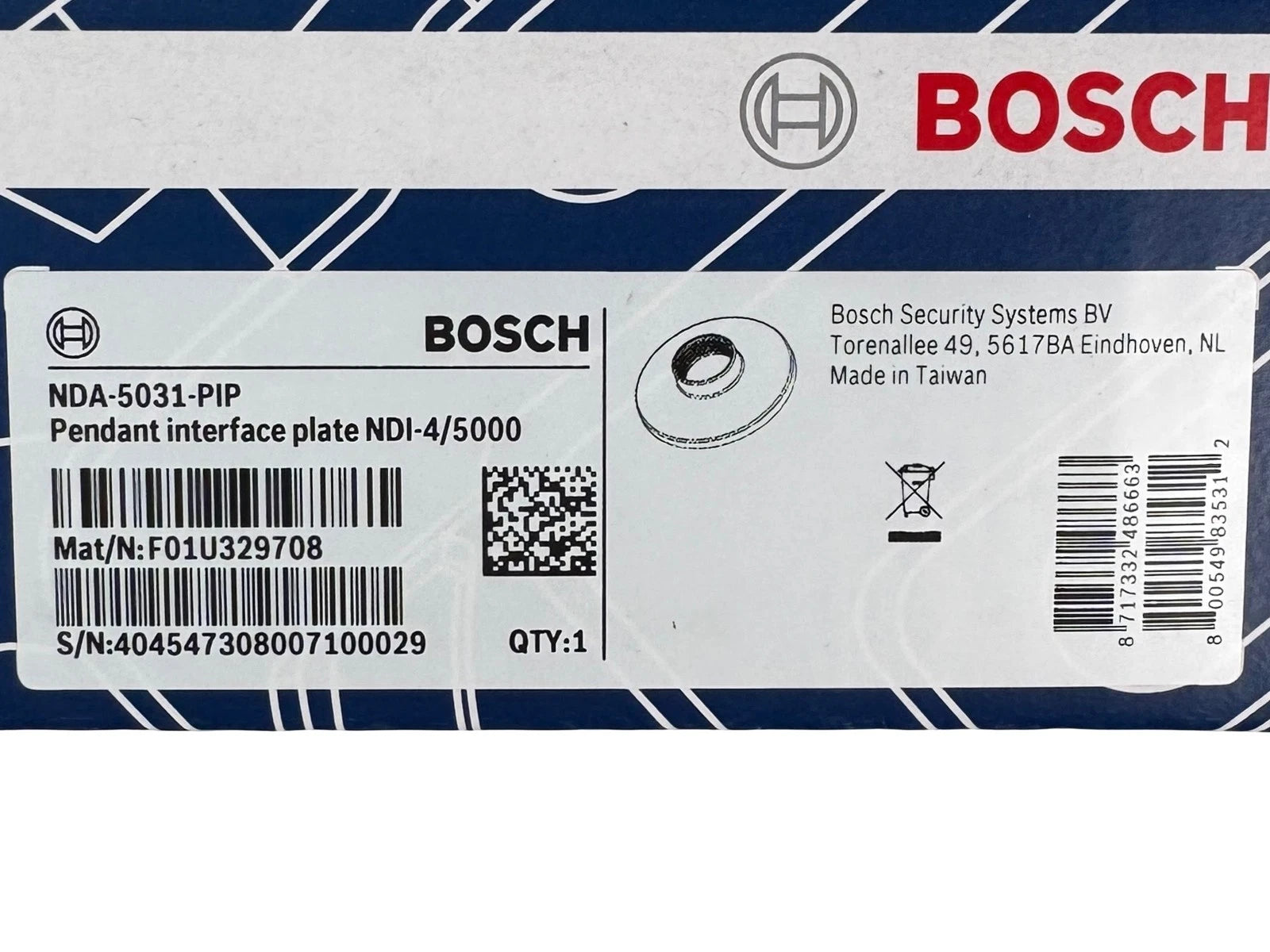 NEW Bosch NDA-5031-PIP Pendant Interface Mounting Plate NDI-4/5000 White