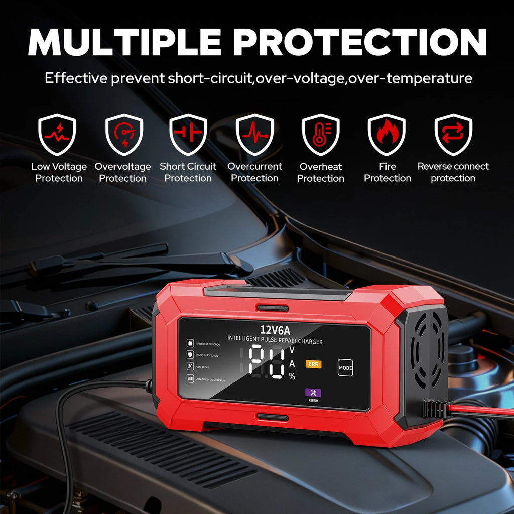 12V 6A Smart Car Battery Charger Automatic Lifepo4 Repair Maintainer Trickle