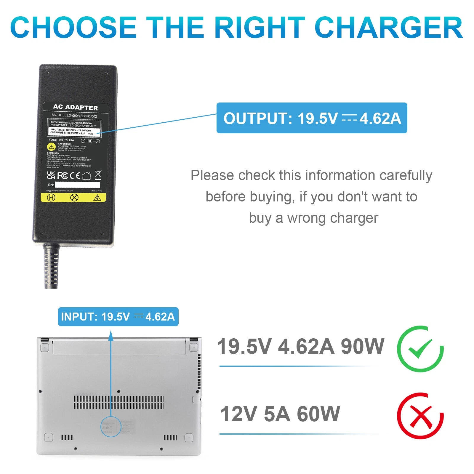 90W AC Adapter Charger for Dell Inspiron 15 5555 5567 5558 5559 3551 3552 3558